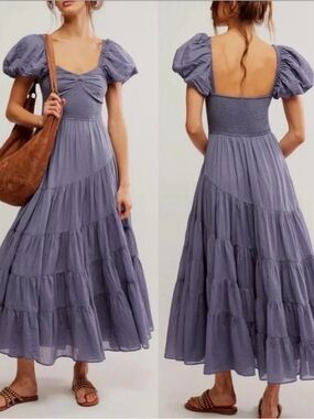 Free People Sun-drenched Maxi Dress in Blue Granite XS